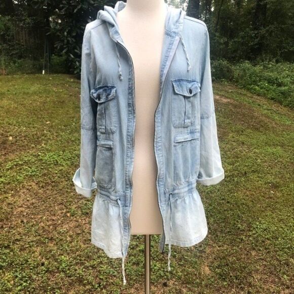 Minkpink Know You Anorak Jacket Size XS Acid Wash Drawstring Zip Hooded - Picture 2 of 10